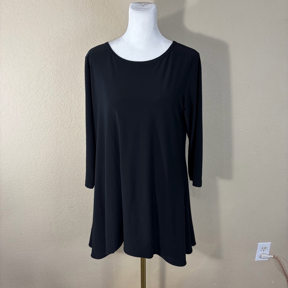 SYMPLI Canada Tunic Womens Sz 10 Black Stretch 3/4 Sleeve Jersey Casual Minimal